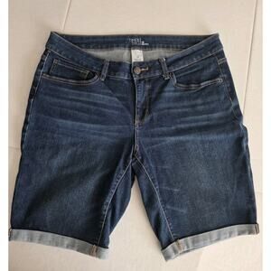 Time And Tru Jean Shorts Womens Sz 16 Blue Denim Cuffed Stretch Mid Rise Pockets